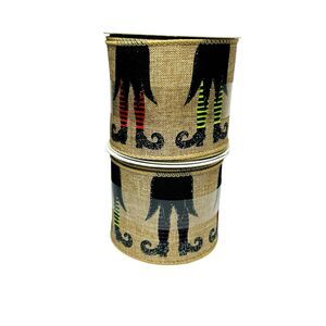 Celebrate It Witches Legs Glitter Halloween Wired Ribbon Lot 2 Spools 24 Ft